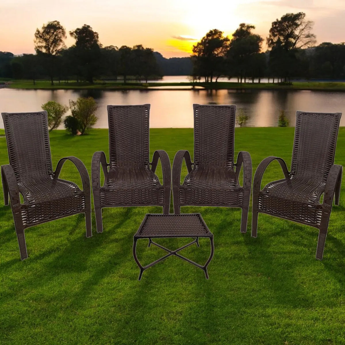 [BLACK FRIDAY] - Kit com 4 cadeiras de Fibra JUNCO Sintética de alta qualidade + 1 Mesa de fibra Brinde, Cor: TABACO