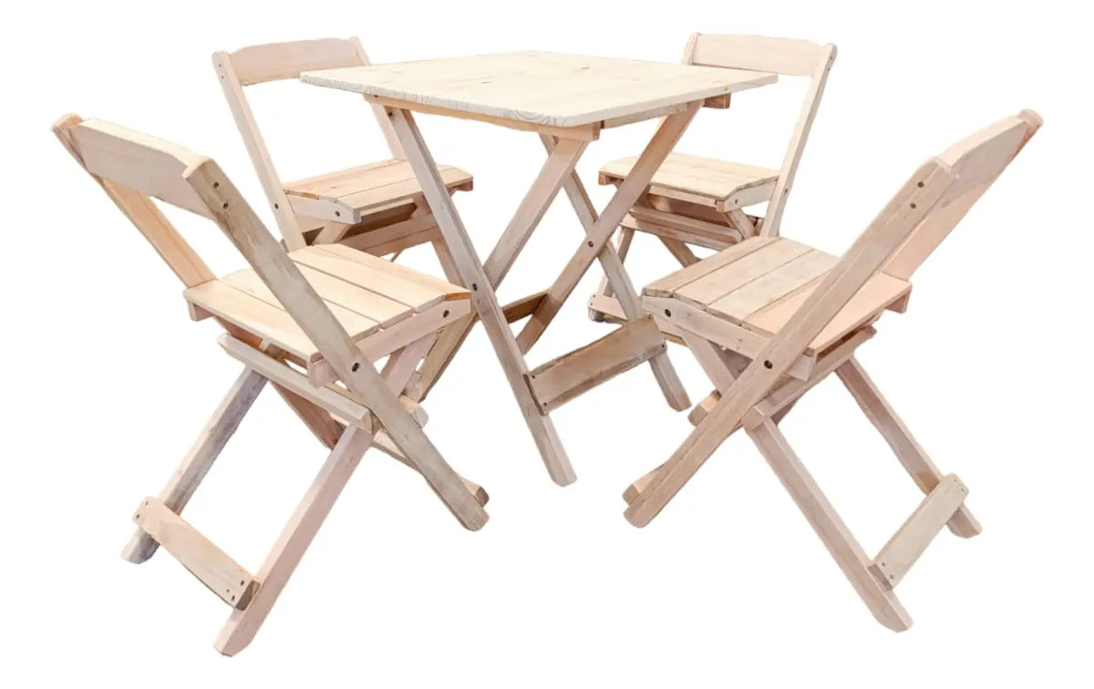 [BLACK FRIDAY] - Kit Mesa Dobrável, 4 Cadeiras dobráveis de madeira, 70X70cm - SEM COR