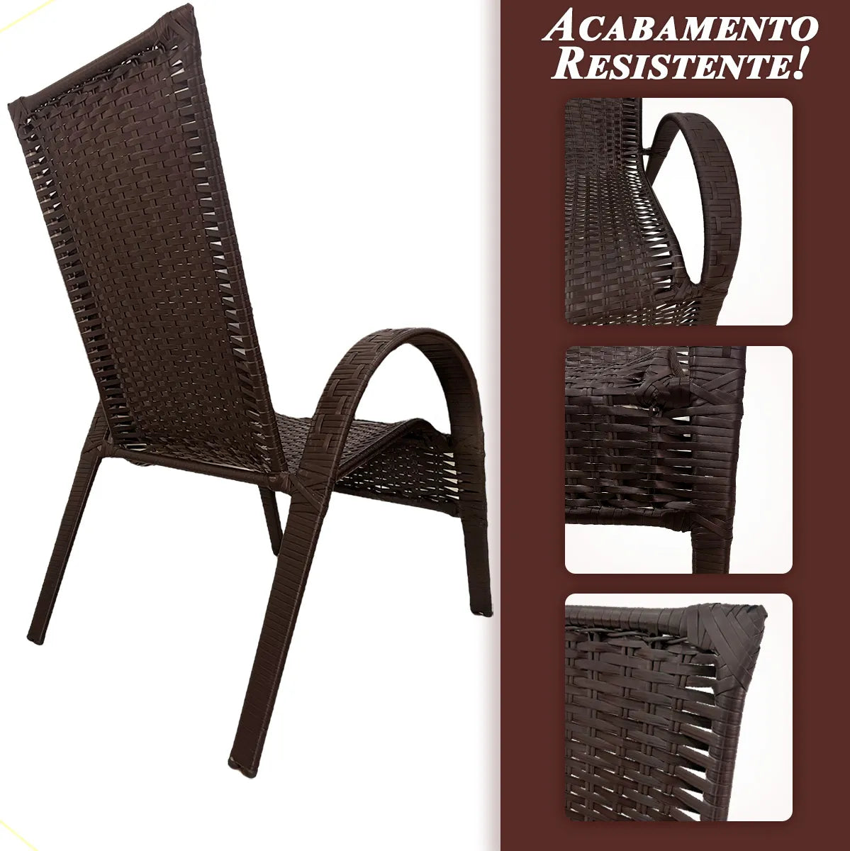 [BLACK FRIDAY] - Kit com 4 cadeiras de Fibra JUNCO Sintética de alta qualidade + 1 Mesa de fibra Brinde, Cor: TABACO