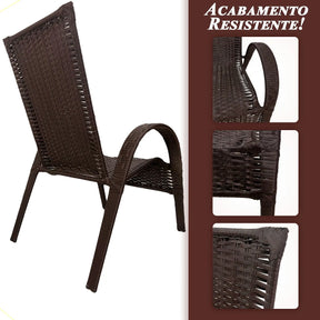[BLACK FRIDAY] - Kit com 4 cadeiras de Fibra JUNCO Sintética de alta qualidade + 1 Mesa de fibra Brinde, Cor: TABACO
