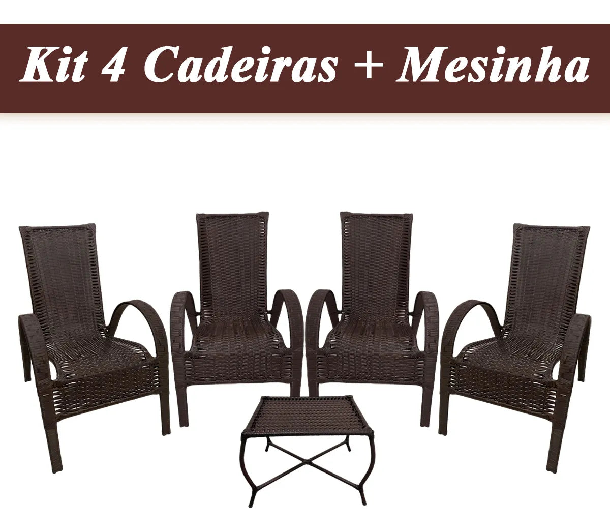 [BLACK FRIDAY] - Kit com 4 cadeiras de Fibra JUNCO Sintética de alta qualidade + 1 Mesa de fibra Brinde, Cor: TABACO