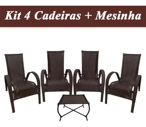 [BLACK FRIDAY] - Kit com 4 cadeiras de Fibra JUNCO Sintética de alta qualidade + 1 Mesa de fibra Brinde, Cor: TABACO