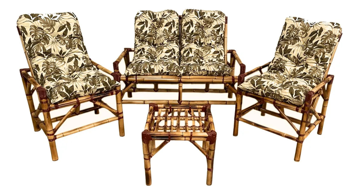 [BLACK FRIDAY] - KIT 1 Namoradeira, 2 Cadeiras Completo folhas verdes/Bege + Brinde 1 Mesa Centro, 4 Almofadas P/ Jardim