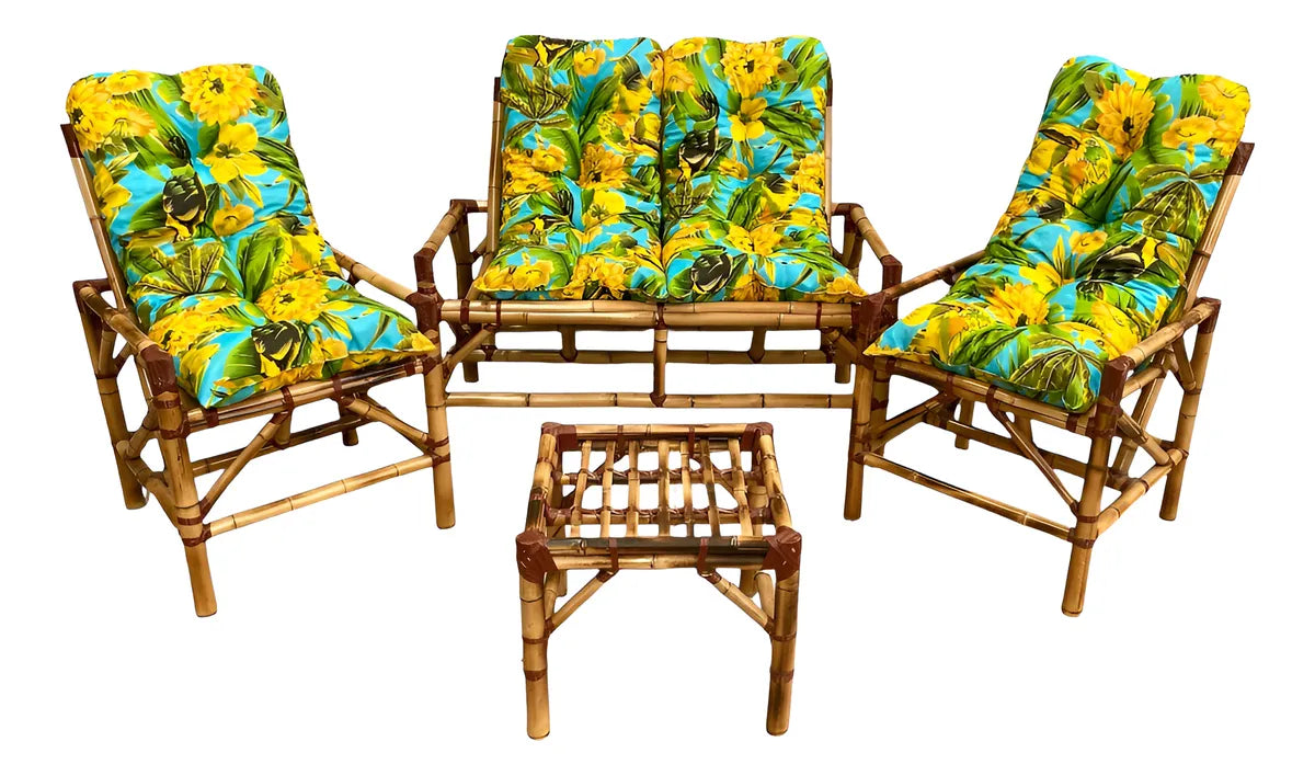 [BLACK FRIDAY] - KIT 1 Namoradeira, 2 Cadeiras Completa GRALHA AMARELA + Brinde 1 Mesa Centro, 4 Almofadas P/ Jardim