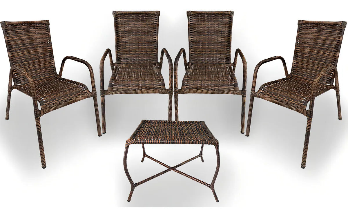 [BLACK FRIDAY] - Kit 4 Cadeiras TRAMA, Fibra Junto Alta Qualidade 86cm Amêndoa Castanho + 1 Mesa brinde - CASA DA MESA