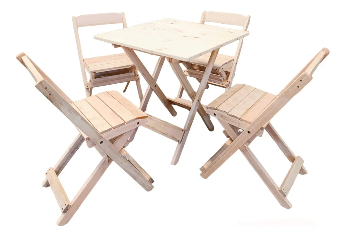[BLACK FRIDAY] - Kit Mesa Dobrável, 4 Cadeiras dobráveis de madeira, 70X70cm - SEM COR