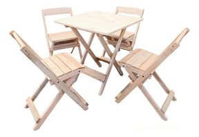 [BLACK FRIDAY] - Kit Mesa Dobrável, 4 Cadeiras dobráveis de madeira, 70X70cm - SEM COR
