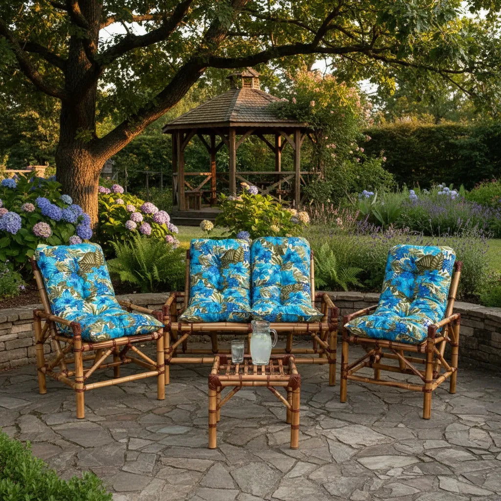 [BLACK FRIDAY] - KIT 1 Namoradeira, 2 Cadeiras Completo flor azul bonito+ Brinde 1 Mesa Centro, 4 Almofadas P/ Jardim