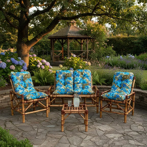 [BLACK FRIDAY] - KIT 1 Namoradeira, 2 Cadeiras Completo flor azul bonito+ Brinde 1 Mesa Centro, 4 Almofadas P/ Jardim