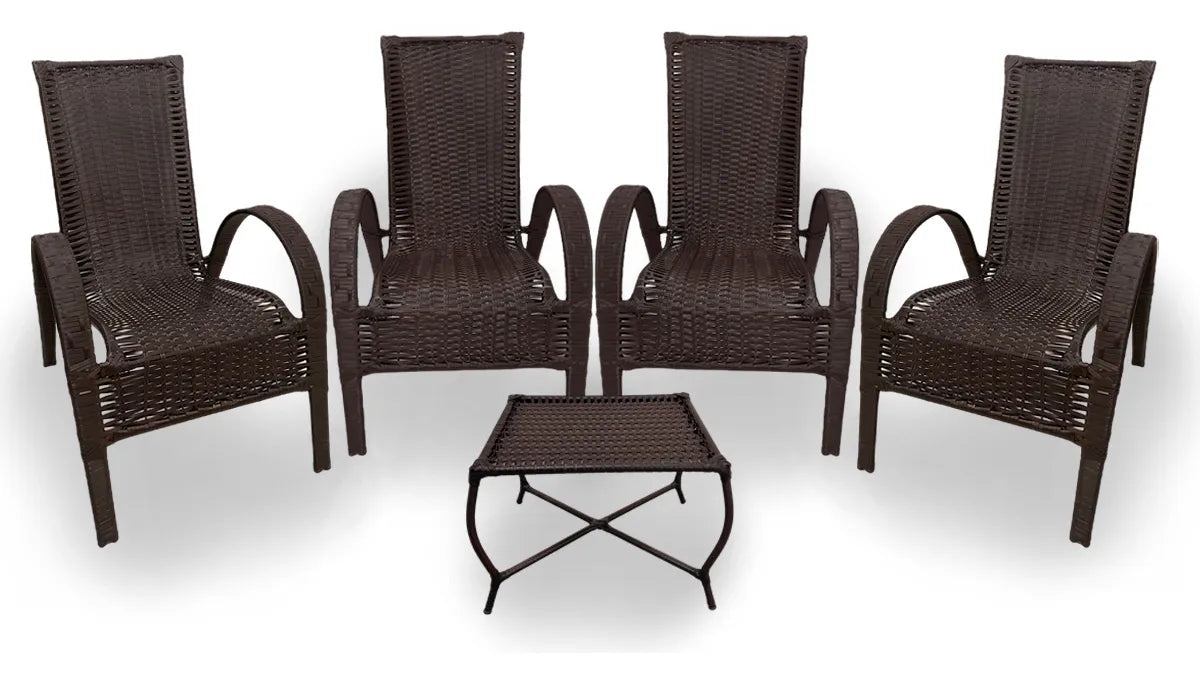 [BLACK FRIDAY] - Kit com 4 cadeiras de Fibra JUNCO Sintética de alta qualidade + 1 Mesa de fibra Brinde, Cor: TABACO