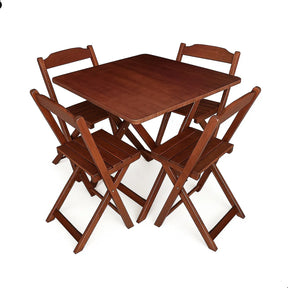 [BLACK FRIDAY] - Kit Mesa dobrável 70X70cm, 4 Cadeiras dobráveis de madeira - IMBUA