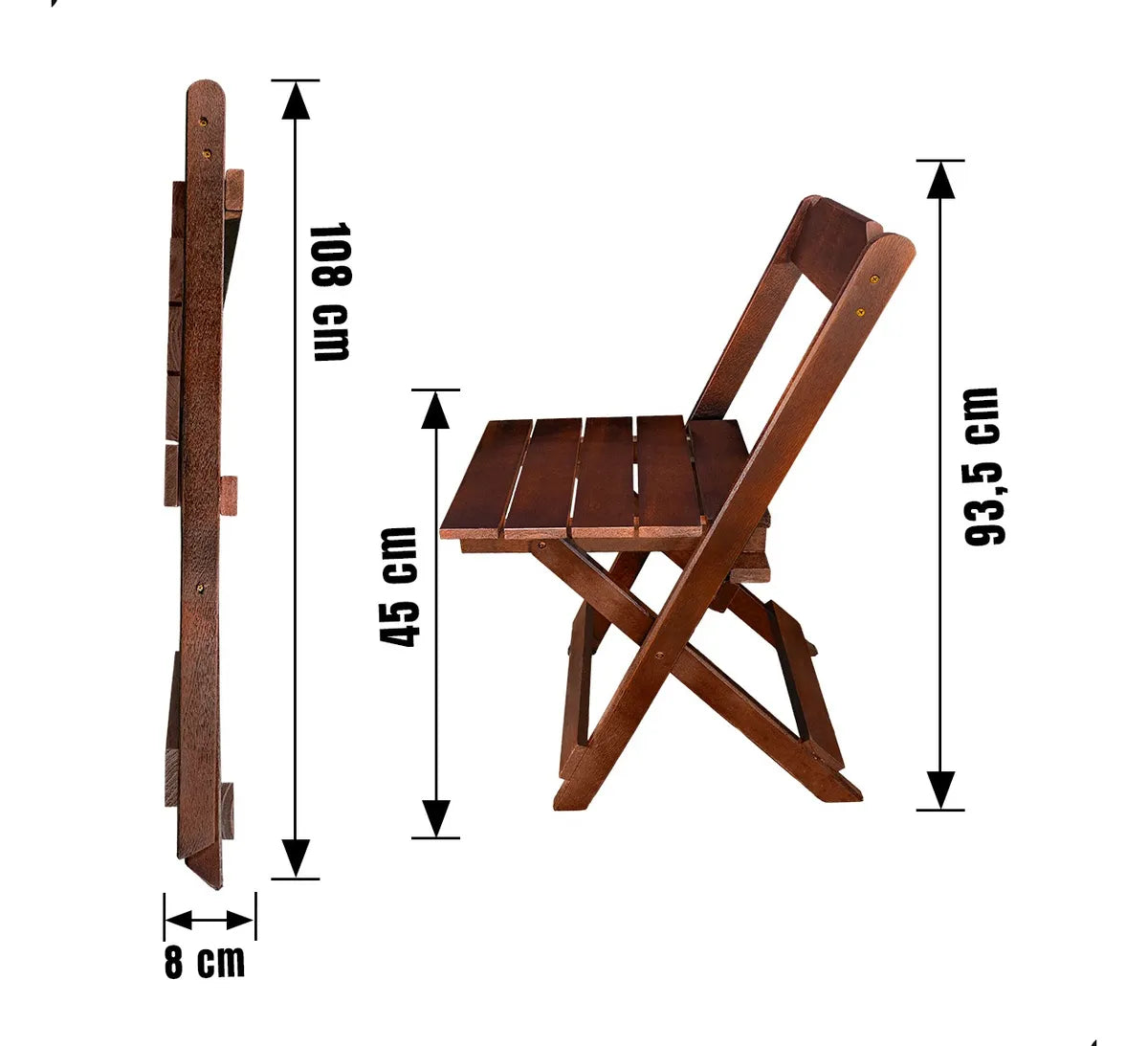 [BLACK FRIDAY] - Kit Mesa dobrável 70X70cm, 4 Cadeiras dobráveis de madeira - IMBUA