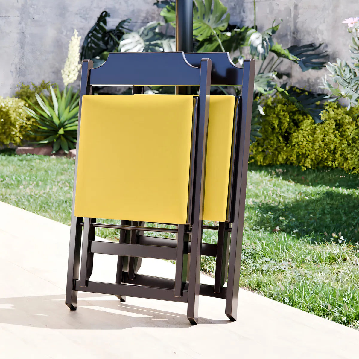 [BLACK FRIDAY] - Kit Mesa Dobrável Madeira Maciça, 4 Cadeiras dobráveis, 70X70cm - Estofado Amarelo