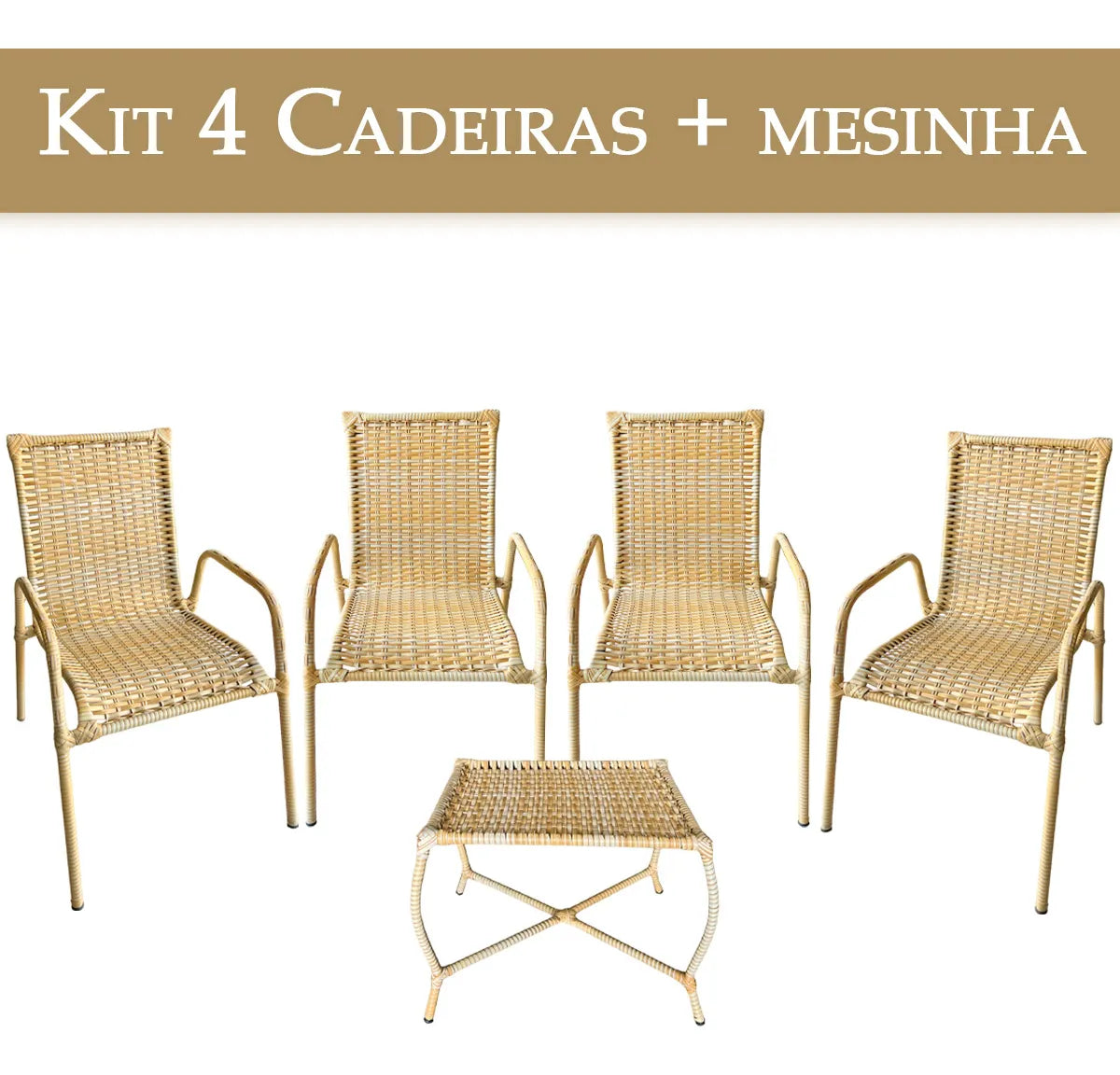 [BLACK FRIDAY] - Kit 4 Cadeiras TRAMA, Fibra Junto Alta Qualidade 86cm Amarelo Claro + 1 Mesa brinde - CASA DA MESA