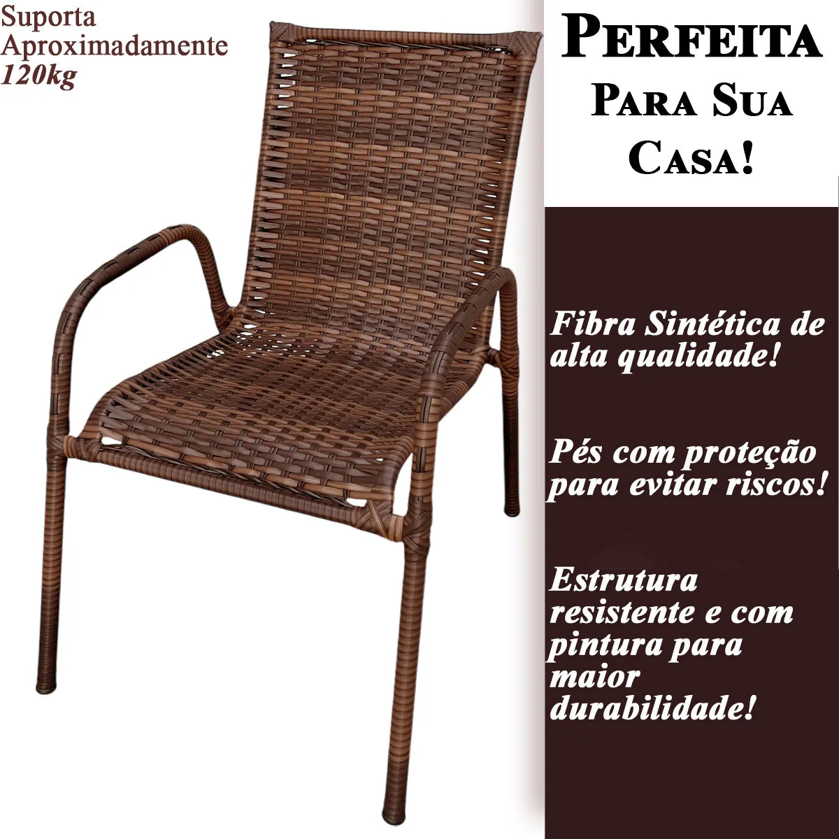[BLACK FRIDAY] - Kit 4 Cadeiras TRAMA, Fibra Junto Alta Qualidade 86cm Amêndoa Chocolate + 1 Mesa brinde - CASA DA MESA