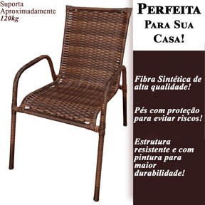 [BLACK FRIDAY] - Kit 4 Cadeiras TRAMA, Fibra Junto Alta Qualidade 86cm Amêndoa Chocolate + 1 Mesa brinde - CASA DA MESA