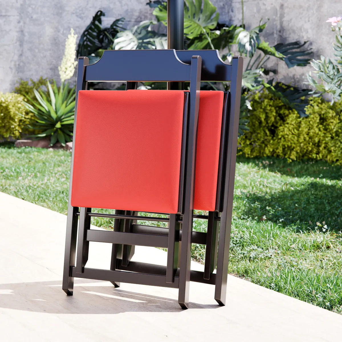 BLACK FRIDAY - Kit Mesa Dobrável Madeira Maciça, 4 Cadeiras dobráveis, 70X70cm - Estofado Vermelho