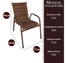 [BLACK FRIDAY] - Kit 4 Cadeiras TRAMA, Fibra Junto Alta Qualidade 86cm Amêndoa Chocolate + 1 Mesa brinde - CASA DA MESA