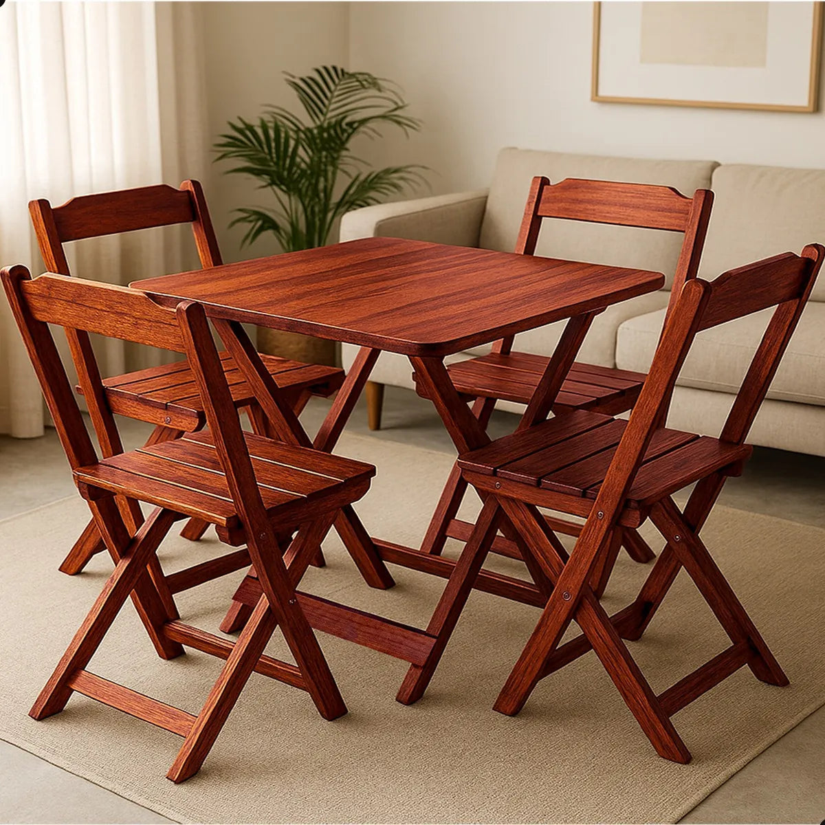 [BLACK FRIDAY] - Kit Mesa dobrável 70X70cm, 4 Cadeiras dobráveis de madeira - IMBUA