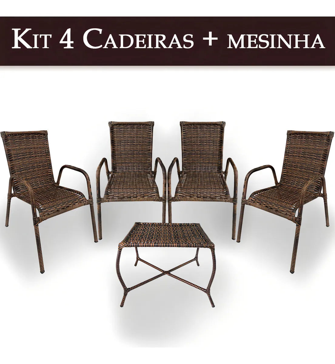 [BLACK FRIDAY] - Kit 4 Cadeiras TRAMA, Fibra Junto Alta Qualidade 86cm Amêndoa Castanho + 1 Mesa brinde - CASA DA MESA