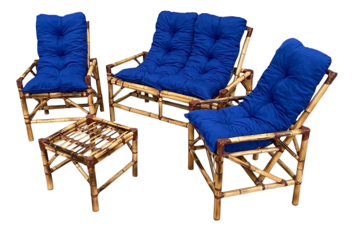 [BLACK FRIDAY] - KIT 1 Namoradeira, 2 Cadeiras Completo AZUL + Brinde 1 Mesa Centro, 4 Almofadas P/ Jardim