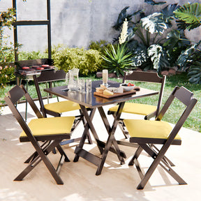 [BLACK FRIDAY] - Kit Mesa Dobrável Madeira Maciça, 4 Cadeiras dobráveis, 70X70cm - Estofado Amarelo
