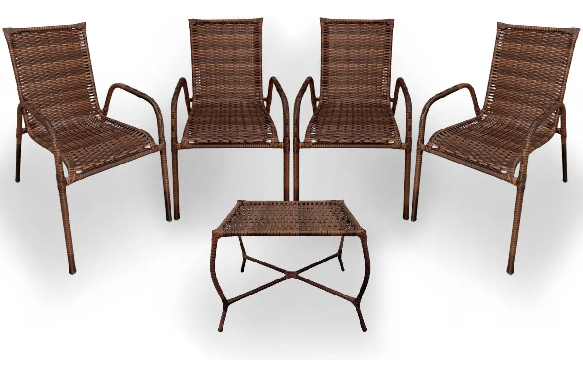 [BLACK FRIDAY] - Kit 4 Cadeiras TRAMA, Fibra Junto Alta Qualidade 86cm Amêndoa Chocolate + 1 Mesa brinde - CASA DA MESA