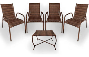 [BLACK FRIDAY] - Kit 4 Cadeiras TRAMA, Fibra Junto Alta Qualidade 86cm Amêndoa Chocolate + 1 Mesa brinde - CASA DA MESA