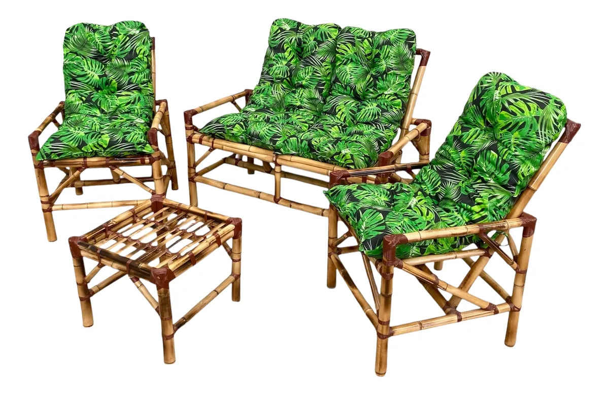 [BLACK FRIDAY] - KIT 1 Namoradeira, 2 Cadeiras Completo Folhas VERDE+ Brinde 1 Mesa Centro, 4 Almofadas P/ Jardim