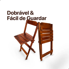 [BLACK FRIDAY] - Kit Mesa dobrável 70X70cm, 4 Cadeiras dobráveis de madeira - IMBUA