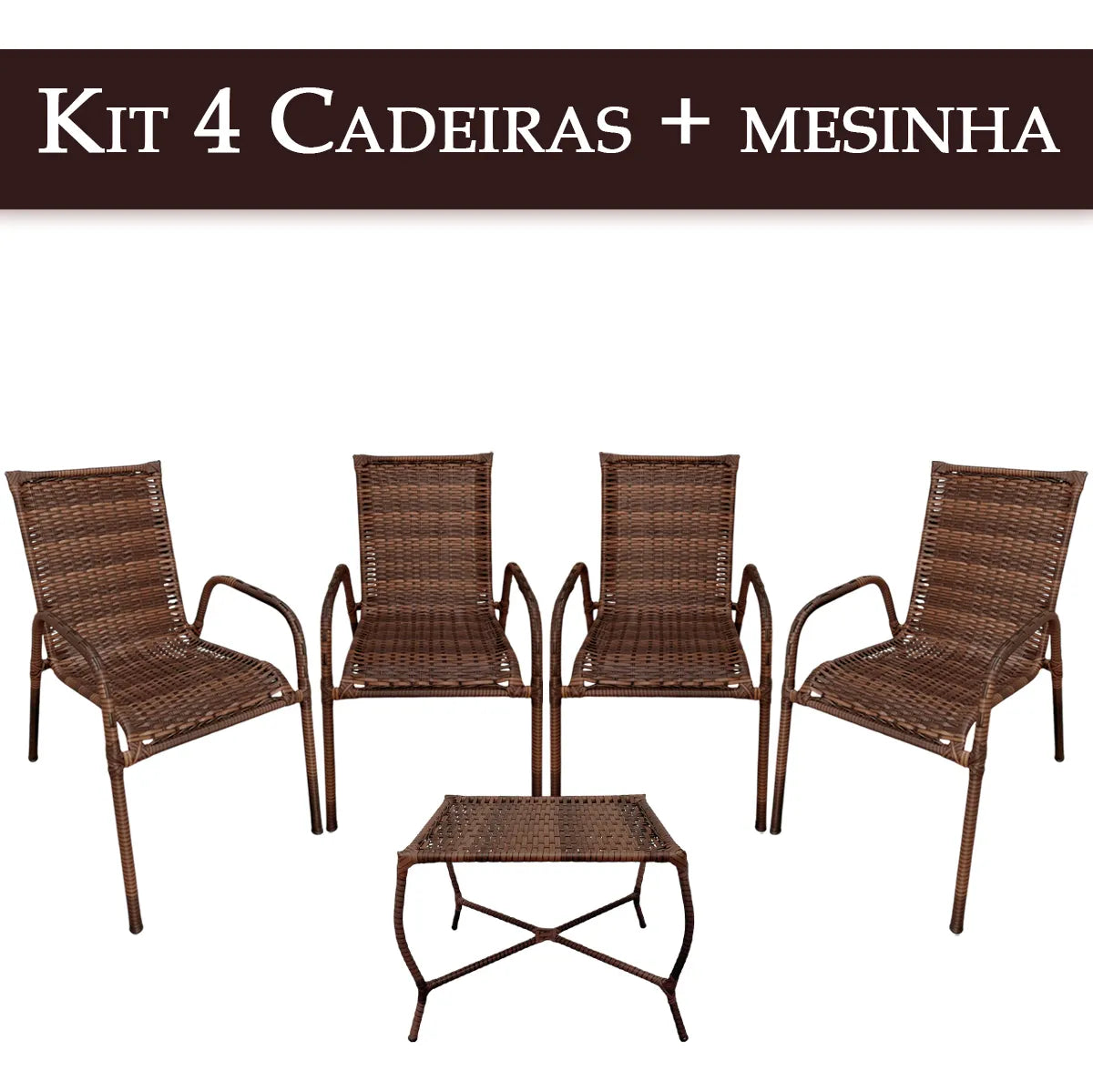 [BLACK FRIDAY] - Kit 4 Cadeiras TRAMA, Fibra Junto Alta Qualidade 86cm Amêndoa Chocolate + 1 Mesa brinde - CASA DA MESA