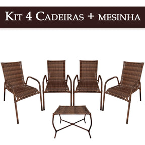 [BLACK FRIDAY] - Kit 4 Cadeiras TRAMA, Fibra Junto Alta Qualidade 86cm Amêndoa Chocolate + 1 Mesa brinde - CASA DA MESA