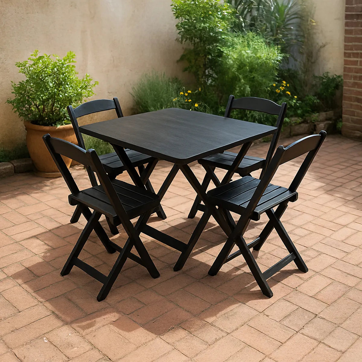 [BLACK FRIDAY] - Kit de Mesa Dobrável 70X70cm, 4 Cadeiras dobrável, PRETA