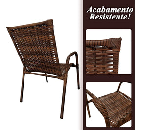 [BLACK FRIDAY] - Kit 4 Cadeiras TRAMA, Fibra Junto Alta Qualidade 86cm Amêndoa Chocolate + 1 Mesa brinde - CASA DA MESA