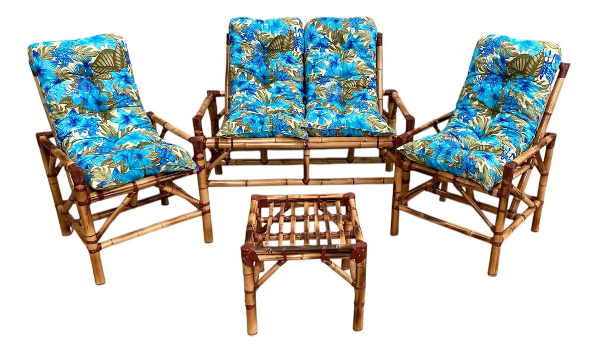 [BLACK FRIDAY] - KIT 1 Namoradeira, 2 Cadeiras Completo flor azul bonito+ Brinde 1 Mesa Centro, 4 Almofadas P/ Jardim