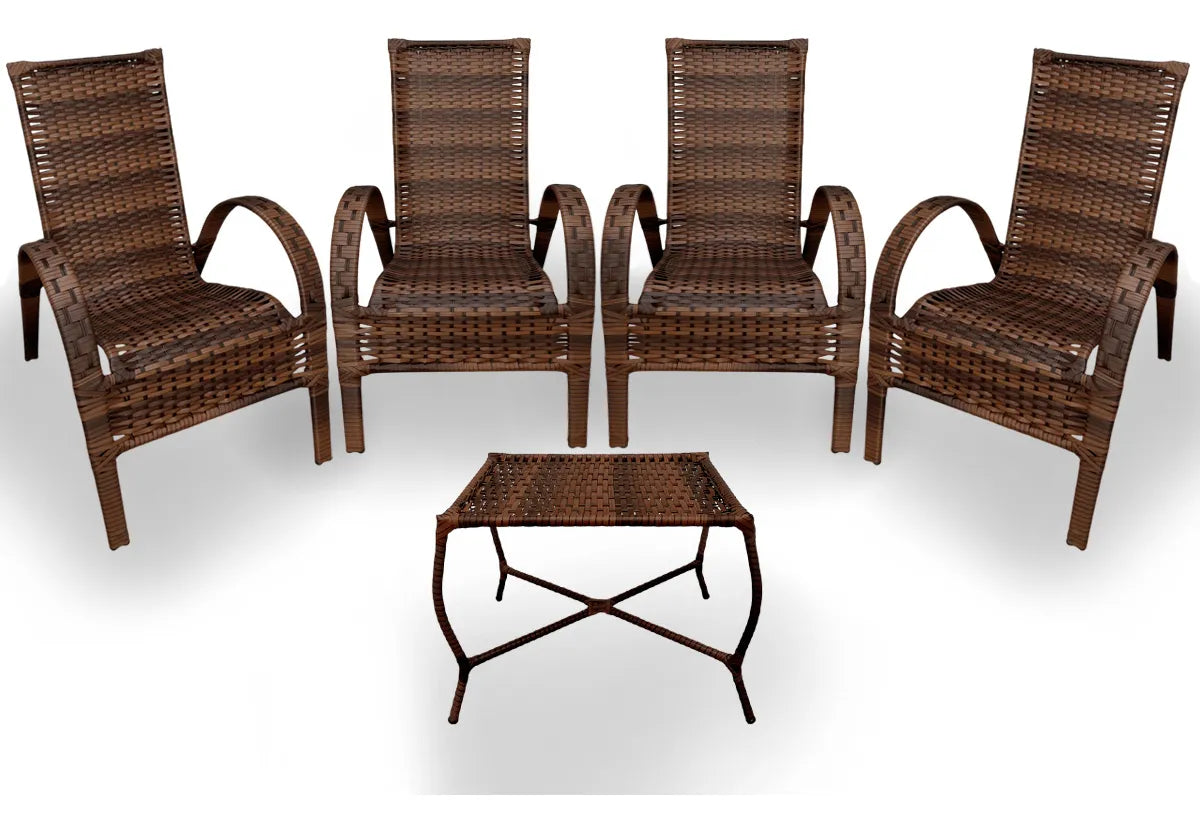 [BLACK FRIDAY] - Kit com 4 cadeiras de Fibra JUNCO Sintética de alta qualidade + 1 Mesa de fibra Brinde, Cor: AMÊNDOAS CHOCOLATE