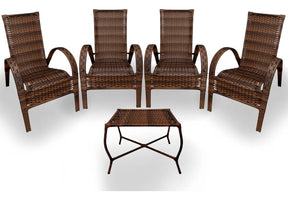 [BLACK FRIDAY] - Kit com 4 cadeiras de Fibra JUNCO Sintética de alta qualidade + 1 Mesa de fibra Brinde, Cor: AMÊNDOAS CHOCOLATE