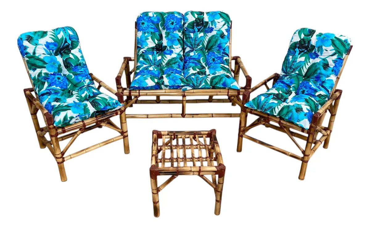 [BLACK FRIDAY] - KIT 1 Namoradeira, 2 Cadeiras Completo Tucano AZUL + Brinde 1 Mesa Centro, 4 Almofadas P/ Jardim