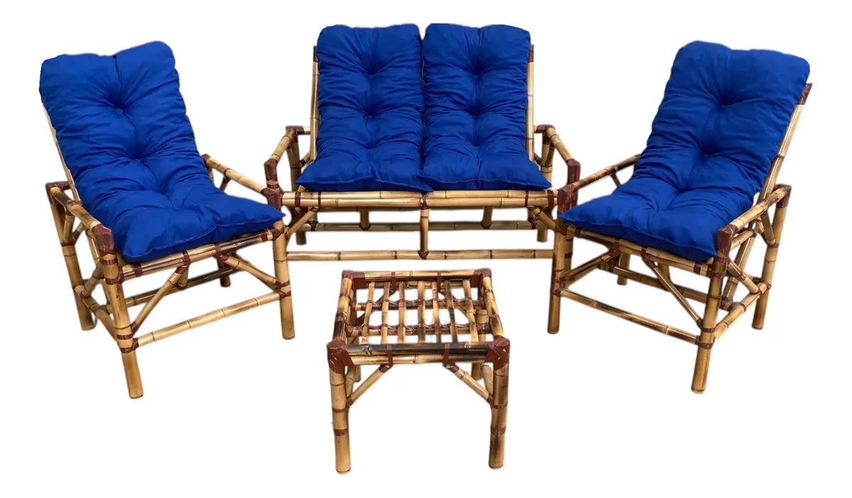 [BLACK FRIDAY] - KIT 1 Namoradeira, 2 Cadeiras Completo AZUL + Brinde 1 Mesa Centro, 4 Almofadas P/ Jardim