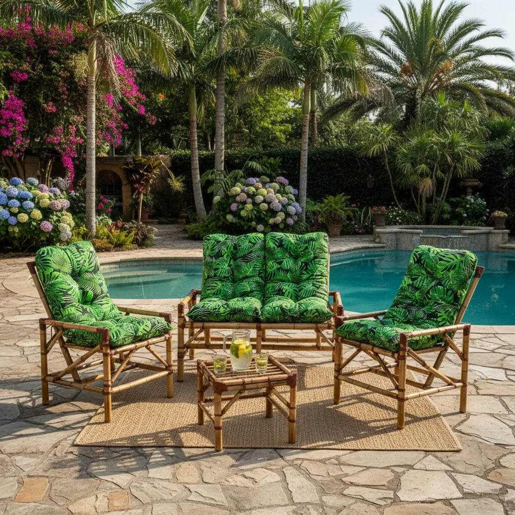 [BLACK FRIDAY] - KIT 1 Namoradeira, 2 Cadeiras Completo Folhas VERDE+ Brinde 1 Mesa Centro, 4 Almofadas P/ Jardim
