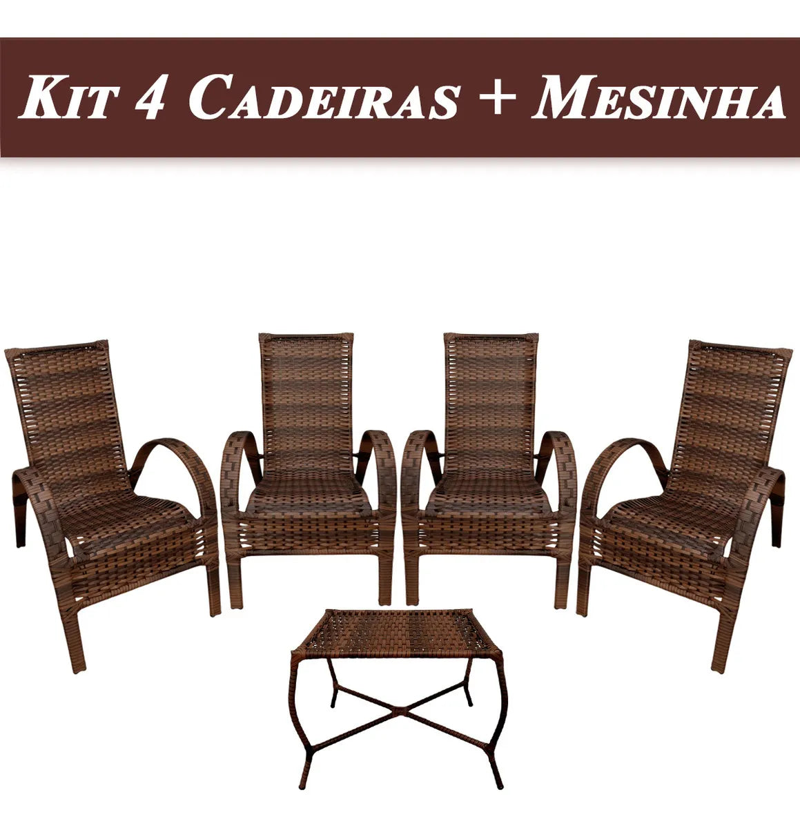 [BLACK FRIDAY] - Kit com 4 cadeiras de Fibra JUNCO Sintética de alta qualidade + 1 Mesa de fibra Brinde, Cor: AMÊNDOAS CHOCOLATE