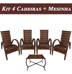 [BLACK FRIDAY] - Kit com 4 cadeiras de Fibra JUNCO Sintética de alta qualidade + 1 Mesa de fibra Brinde, Cor: AMÊNDOAS CHOCOLATE