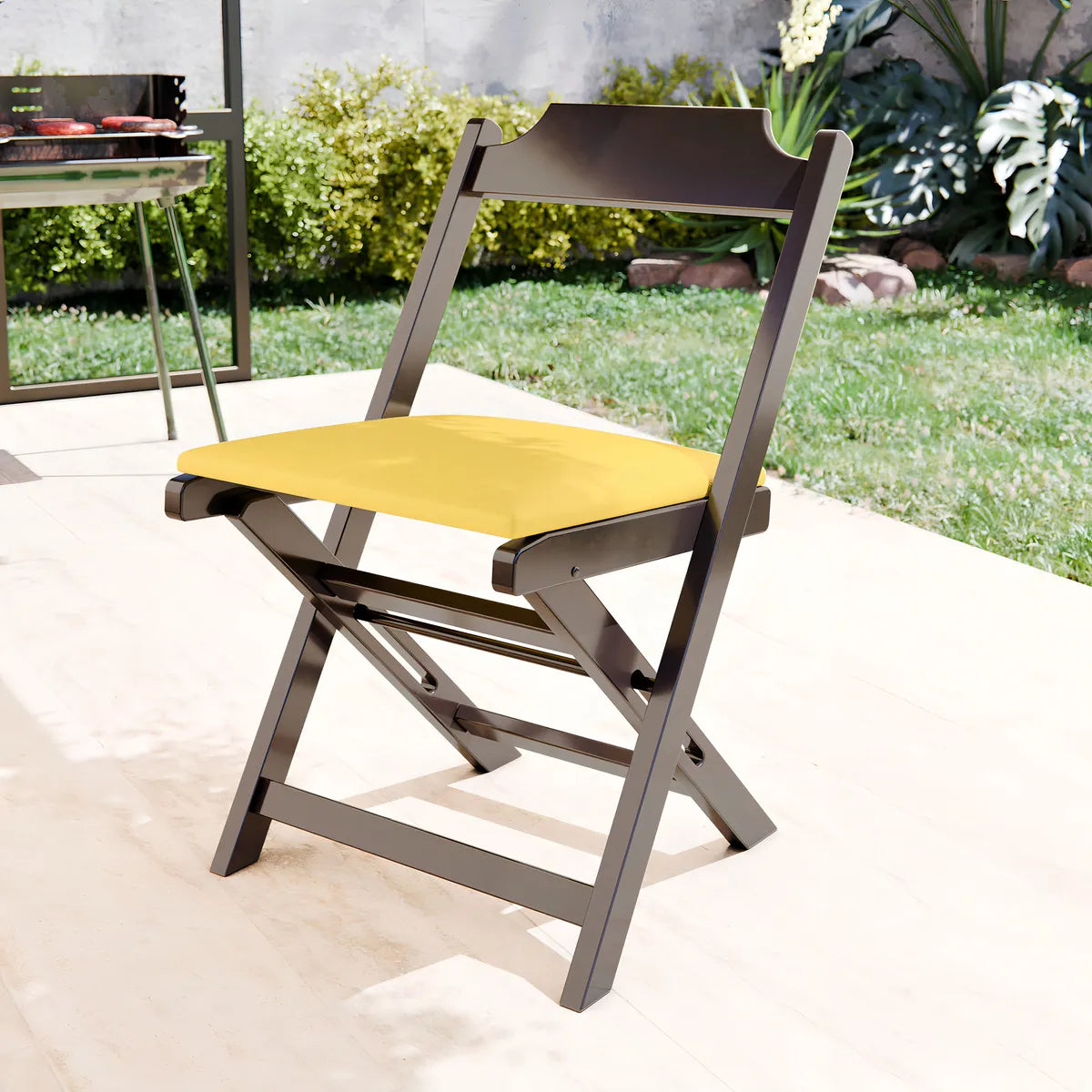 [BLACK FRIDAY] - Kit Mesa Dobrável Madeira Maciça, 4 Cadeiras dobráveis, 70X70cm - Estofado Amarelo