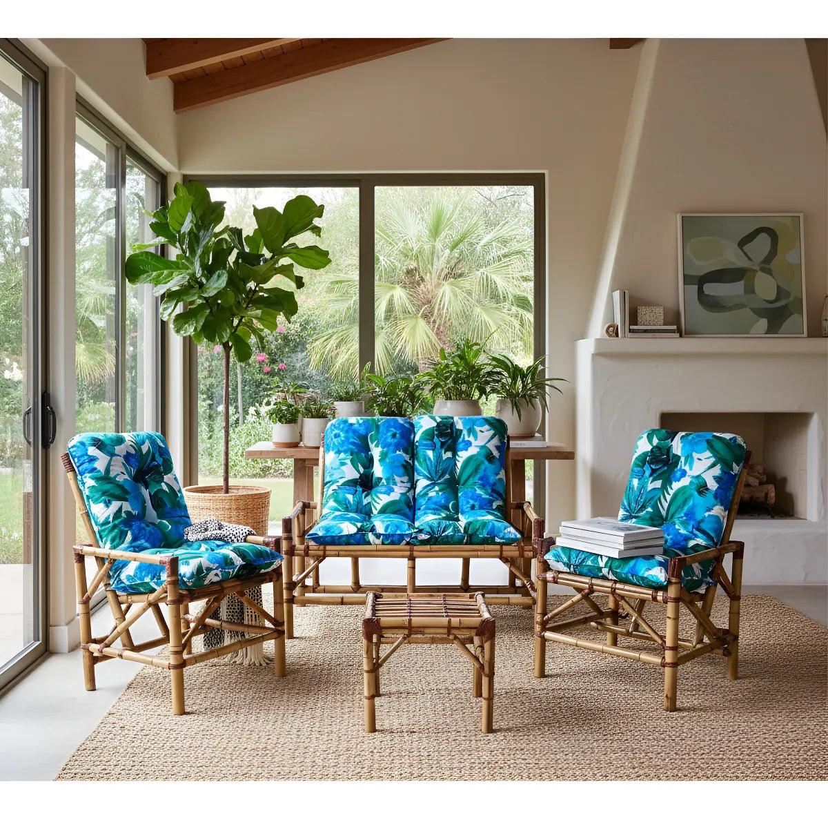 [BLACK FRIDAY] - KIT 1 Namoradeira, 2 Cadeiras Completo Tucano AZUL + Brinde 1 Mesa Centro, 4 Almofadas P/ Jardim