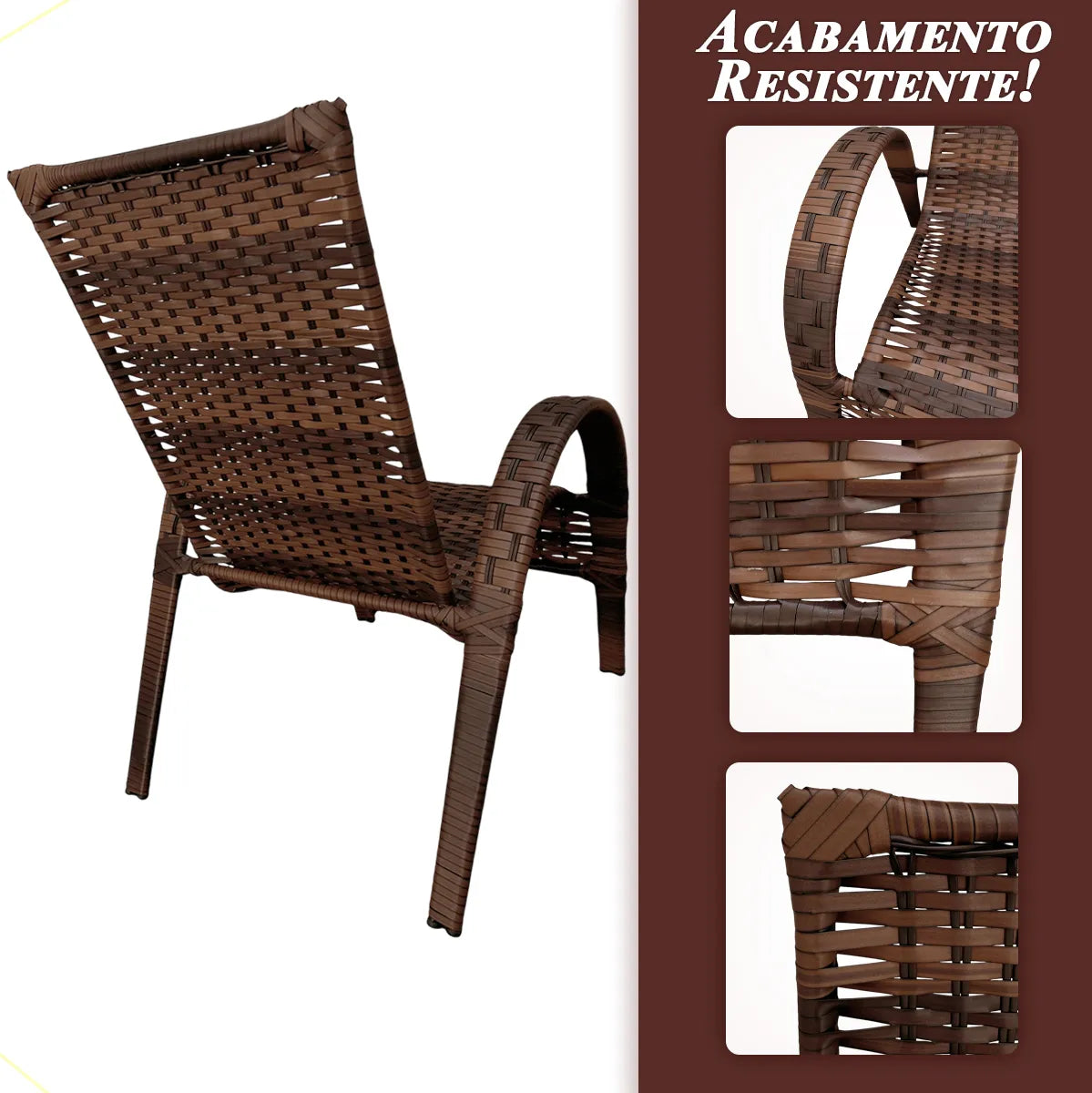 [BLACK FRIDAY] - Kit com 4 cadeiras de Fibra JUNCO Sintética de alta qualidade + 1 Mesa de fibra Brinde, Cor: AMÊNDOAS CHOCOLATE