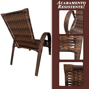 [BLACK FRIDAY] - Kit com 4 cadeiras de Fibra JUNCO Sintética de alta qualidade + 1 Mesa de fibra Brinde, Cor: AMÊNDOAS CHOCOLATE