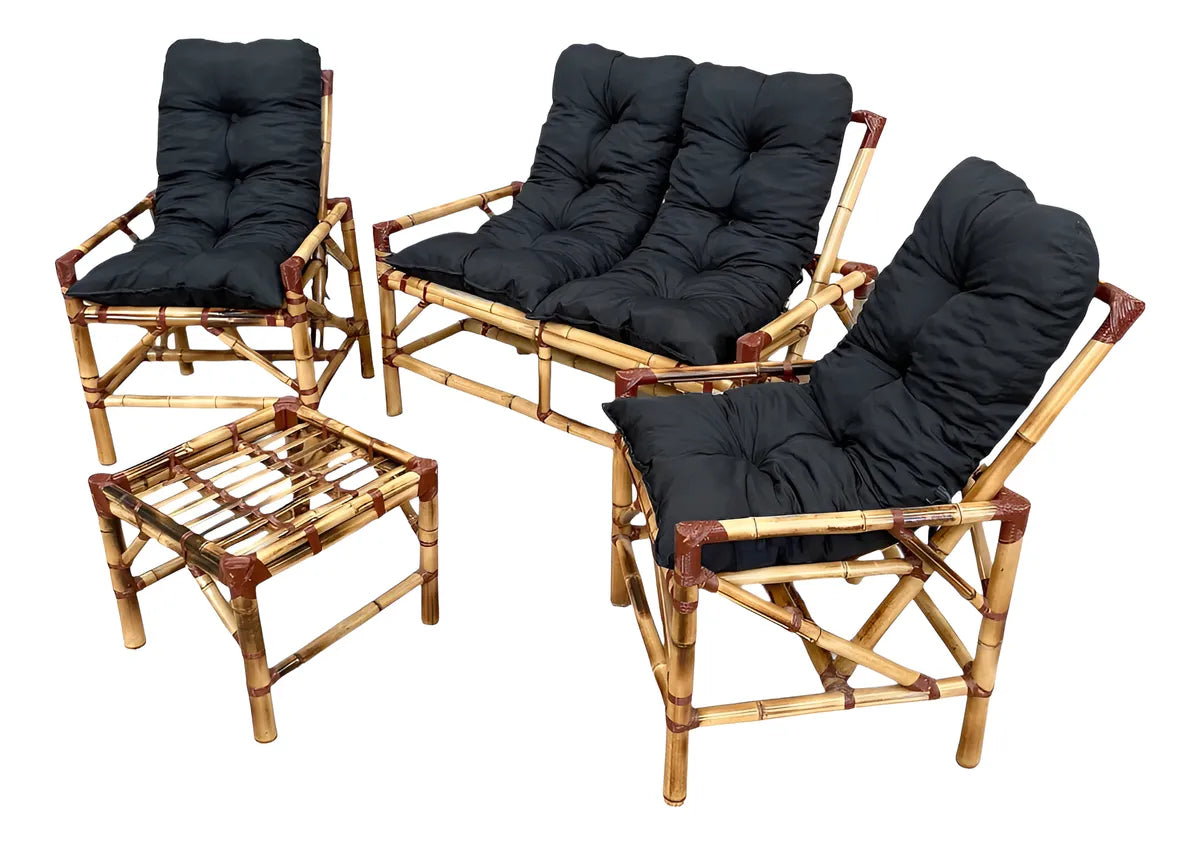 [BLACK FRIDAY] - KIT 1 Namoradeira, 2 Cadeiras Completo PRETO + Brinde 1 Mesa Centro, 4 Almofadas P/ Jardim