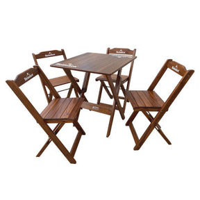[BLACK FRIDAY] - Kit de Mesa Dobrável 70X70cm, 4 Cadeiras dobrável - Heineken Marrom