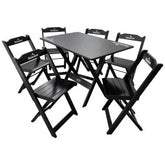 [BLACK FRIDAY] - Kit de Mesa Dobrável 110x70cm, 6 Cadeiras dobrável, Heineken PRETA- Madeira maciça