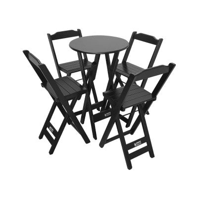 [BLACK FRIDAY] - Kit Bistrô 58cm dobrável, 4 Banquetas dobráveis de madeira, - PRETO
